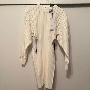 Herve Leger Cream Ribbed Knit Dress